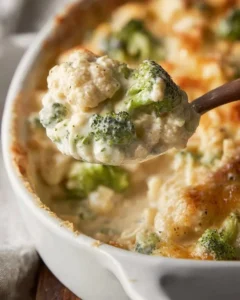 Delicious Broccoli Cauliflower Casserole baked with cheese and breadcrumbs