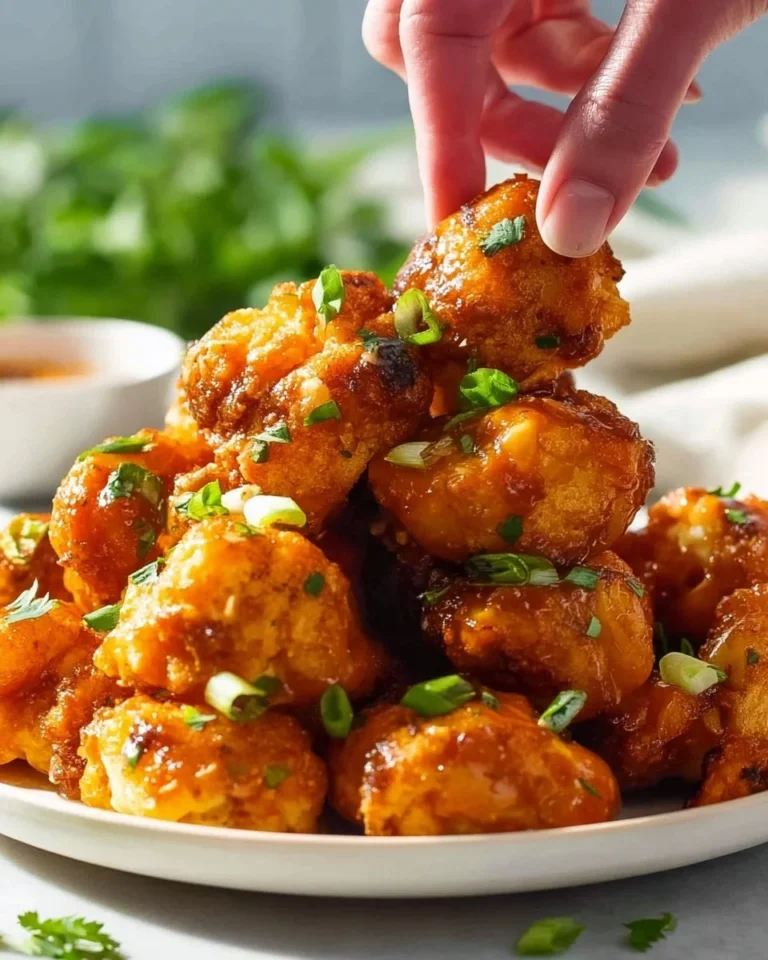 Buffalo Cauliflower Bites served on a plate with dipping sauce