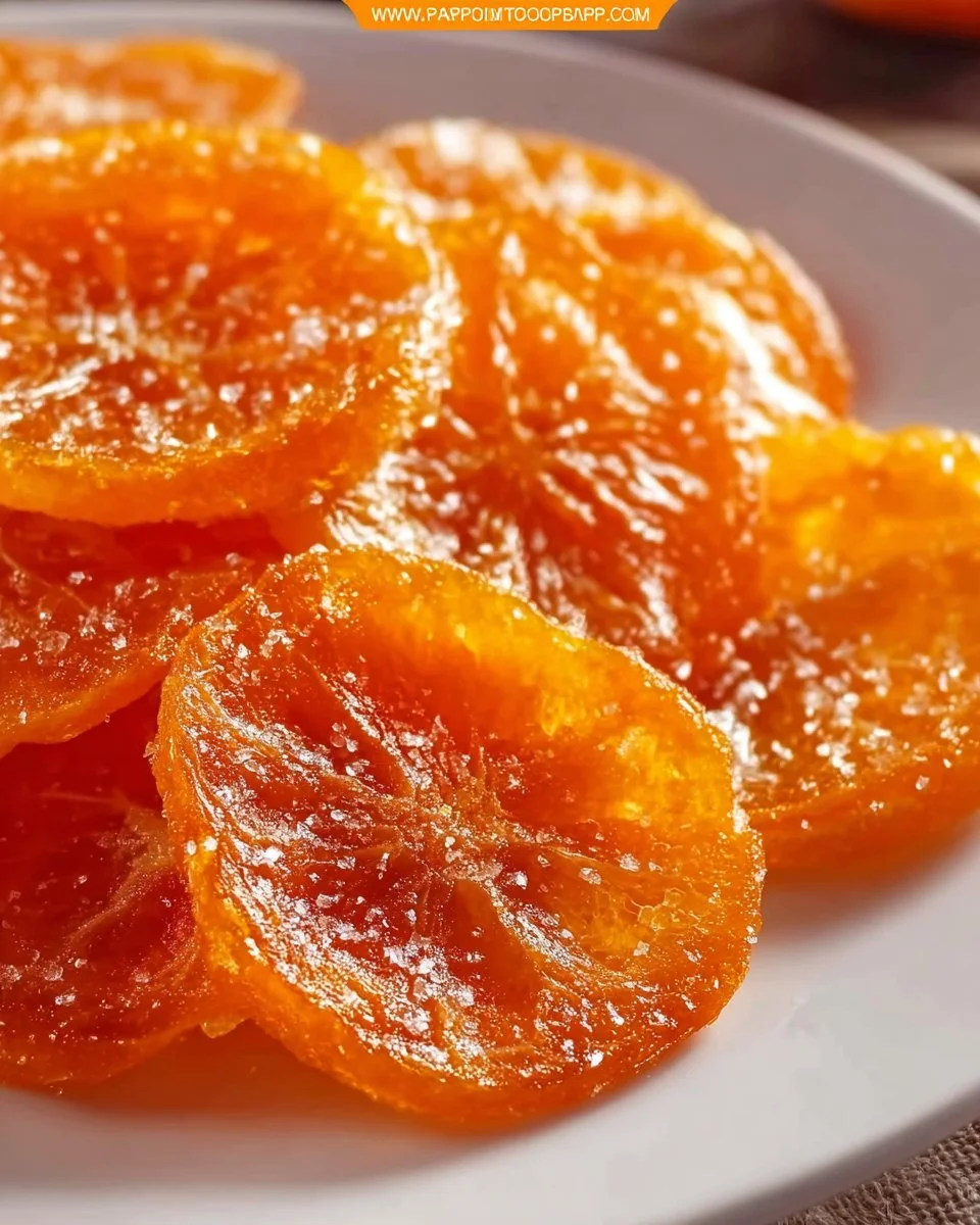 Homemade candied orange slices displayed on a plate