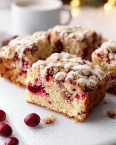 Delicious homemade Cranberry Crumb Cake with crumb topping and fresh cranberries.