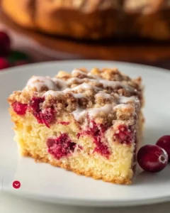 Delicious cranberry crumb cake topped with buttery crumbs and fresh cranberries.