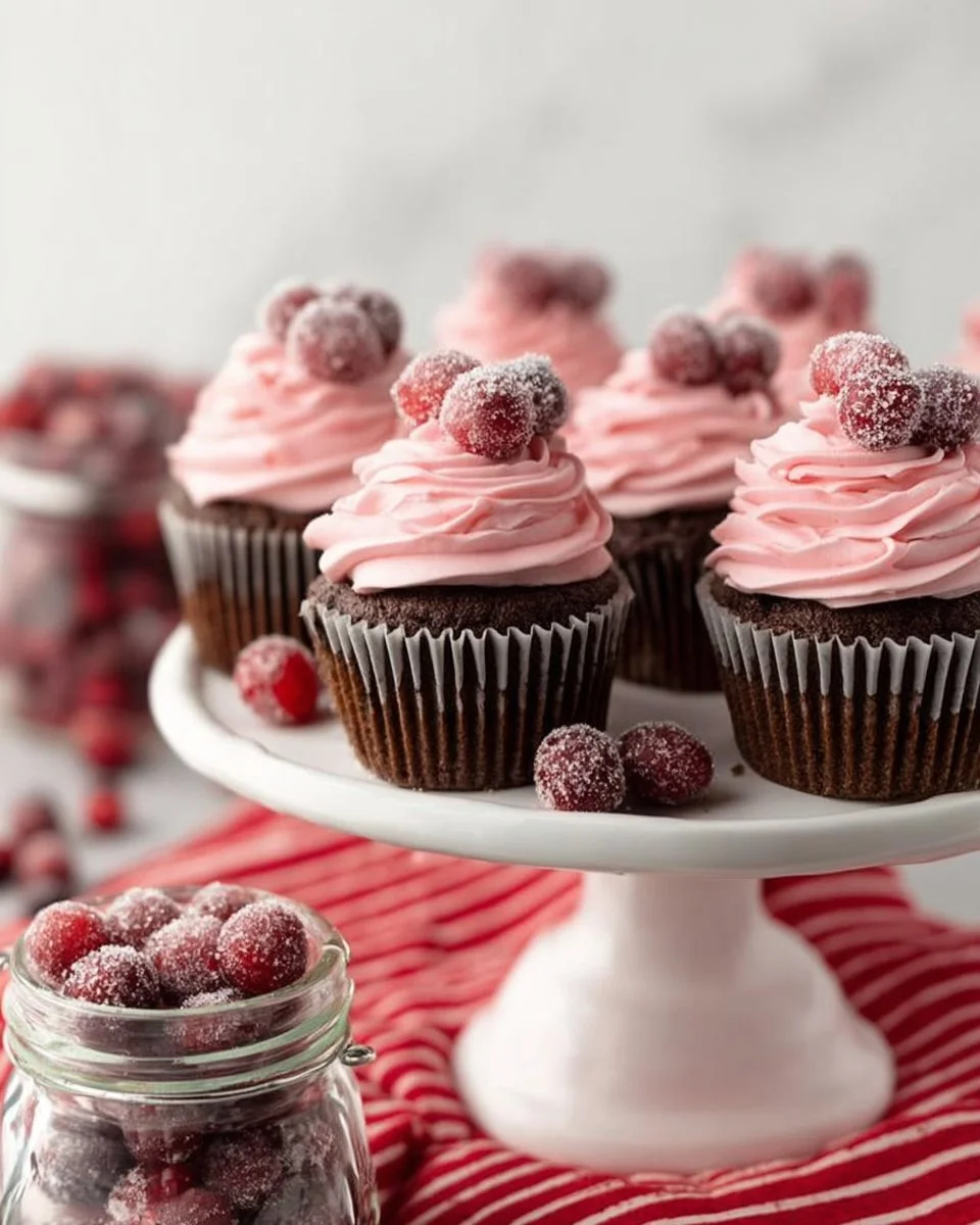 Delicious Cranberry Gingerbread Cupcakes topped with creamy frosting.
