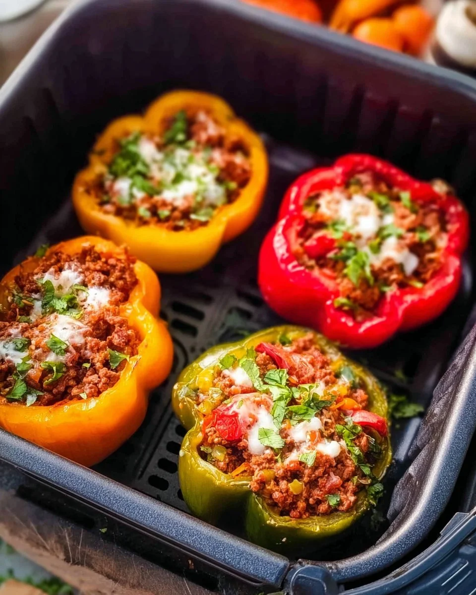 Healthy Greek stuffed peppers filled with rice, herbs, and vegetables