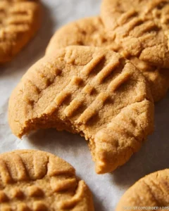 Homemade peanut butter cookies on a plate with a glass of milk