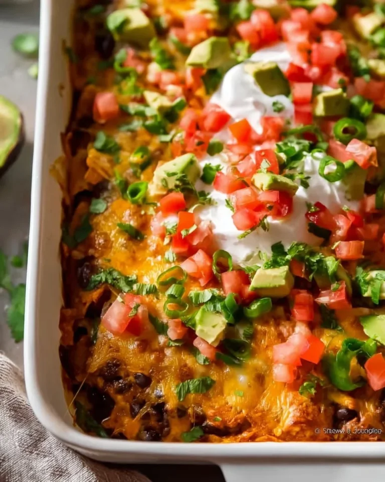 Delicious taco casserole with layers of cheese, tortillas, and seasoned ground beef