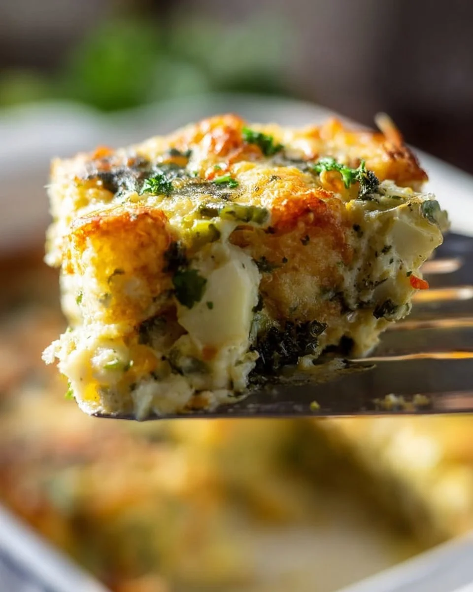 Tater Tot Casserole in a baking dish topped with cheese and crispy tater tots
