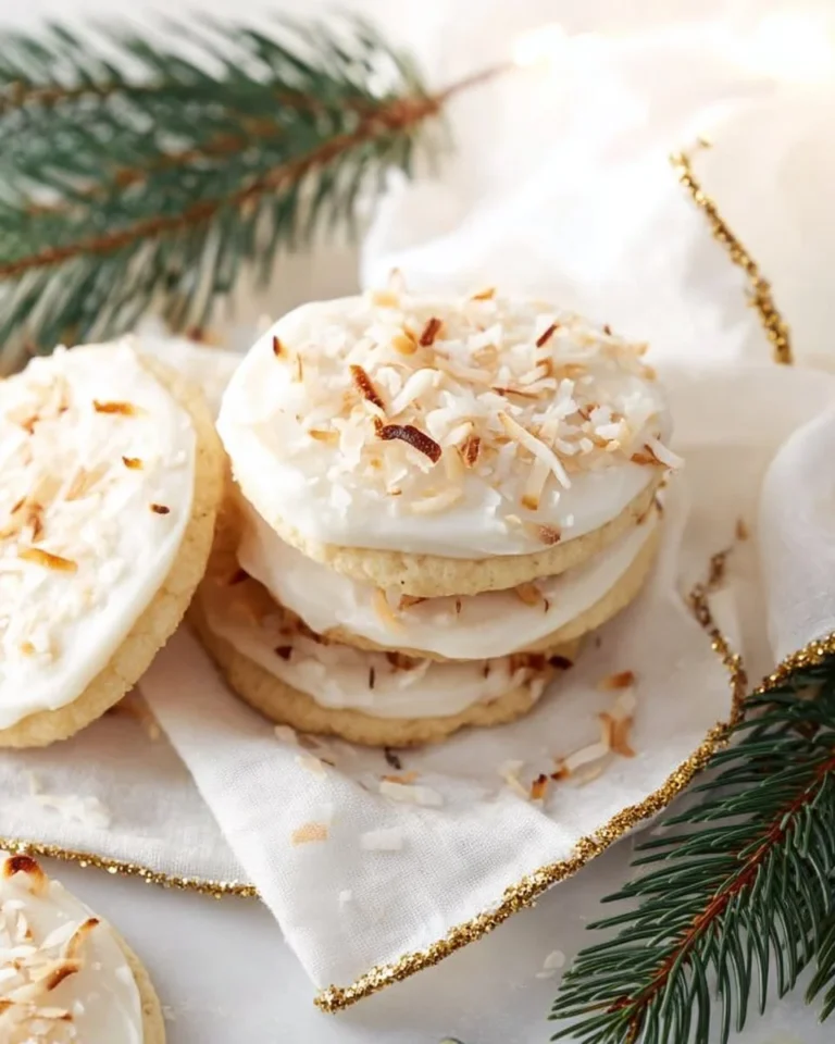 Toasted coconut soft sugar cookies with a golden brown exterior and coconut flakes