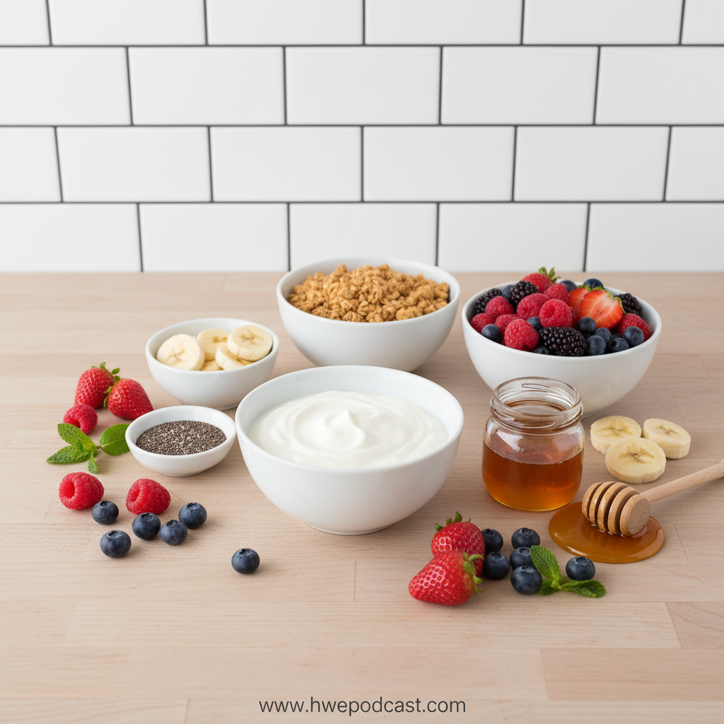 Fresh ingredients for breakfast bowls including eggs, bell peppers, spinach, and seasonings