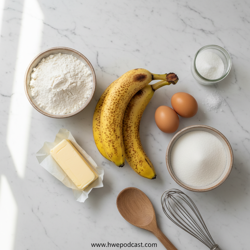 Ingredients for banana bread laid out on counter