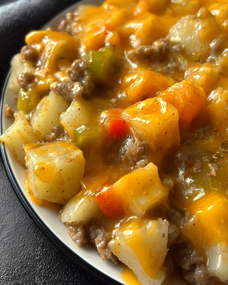 Cheesy Ground Beef & Potato Casserole (One-Pan Dinner!) ready to serve