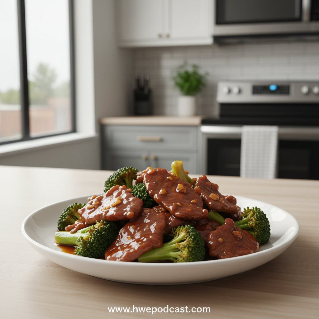 Delicious beef and broccoli stir-fry in a pan