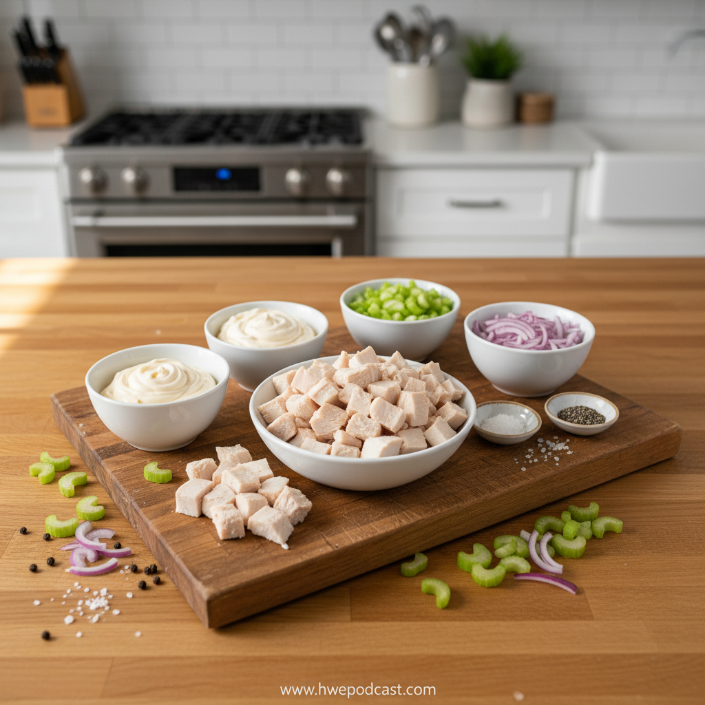 Ingredients for classic chicken salad
