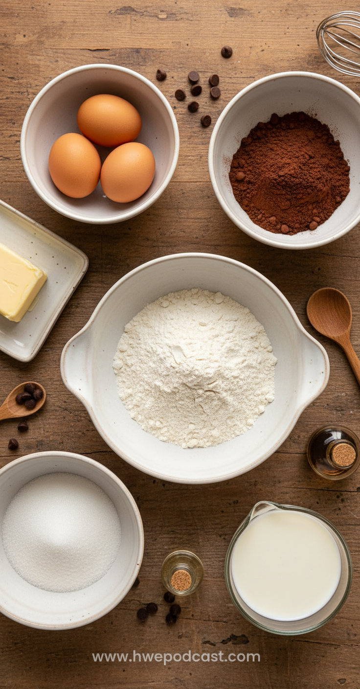 Ingredients for making Matilda chocolate cake