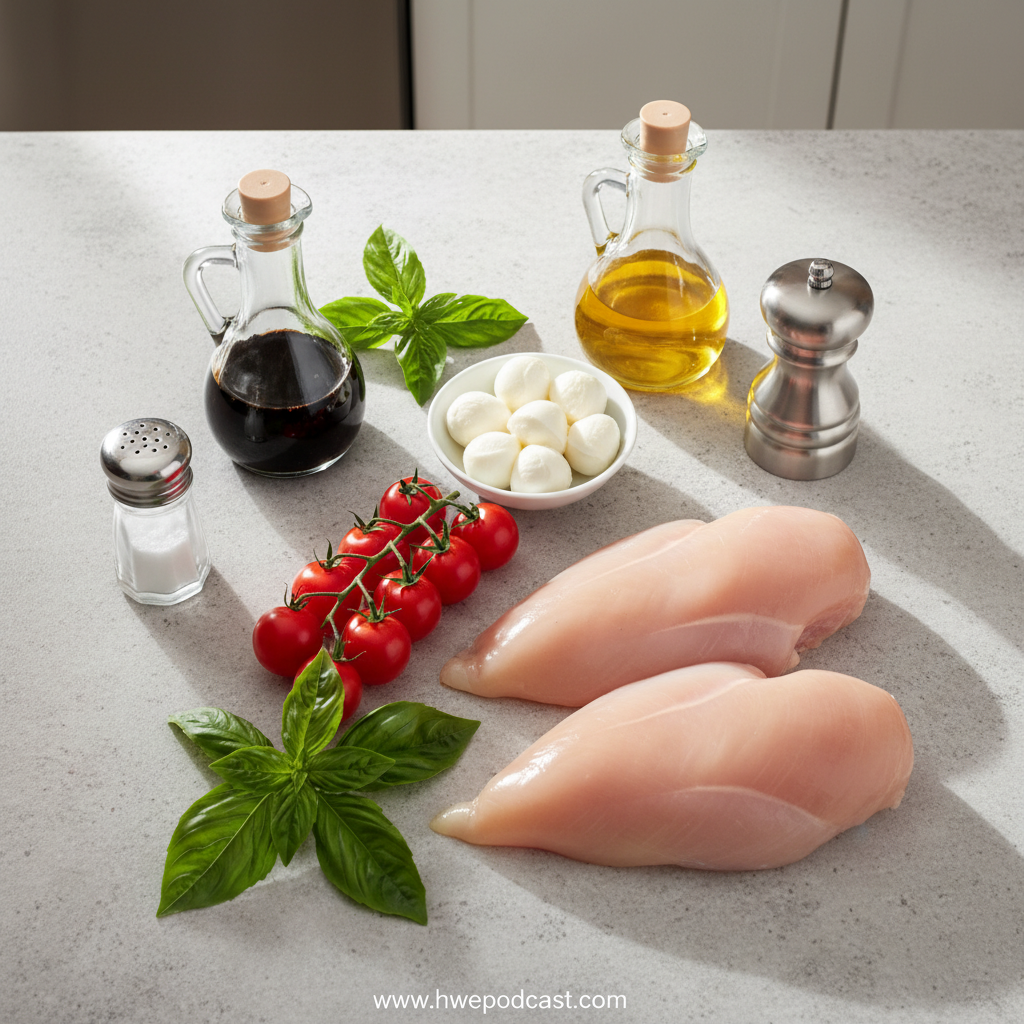 Ingredientes frescos para pollo caprese