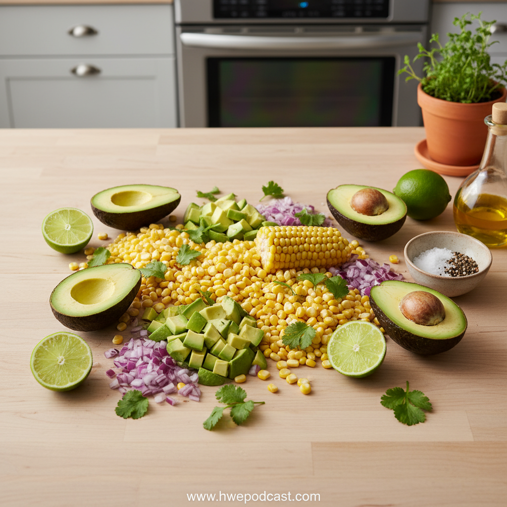 Fresh ingredients for avocado corn salad