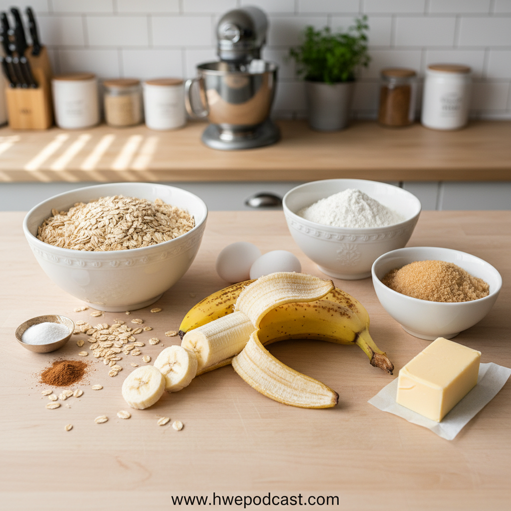 Ingredients for banana oatmeal bars