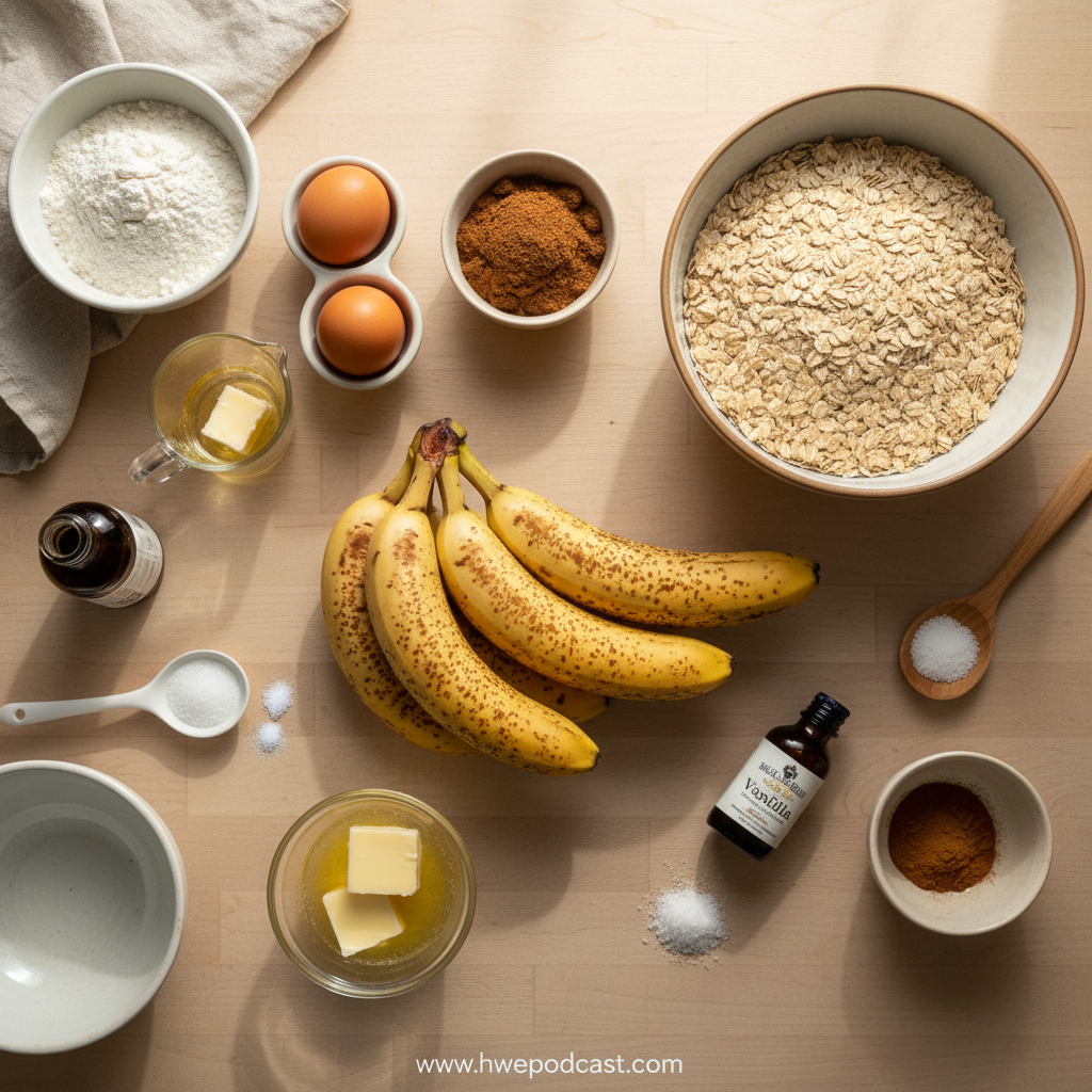 Ingredients for making banana oatmeal bars
