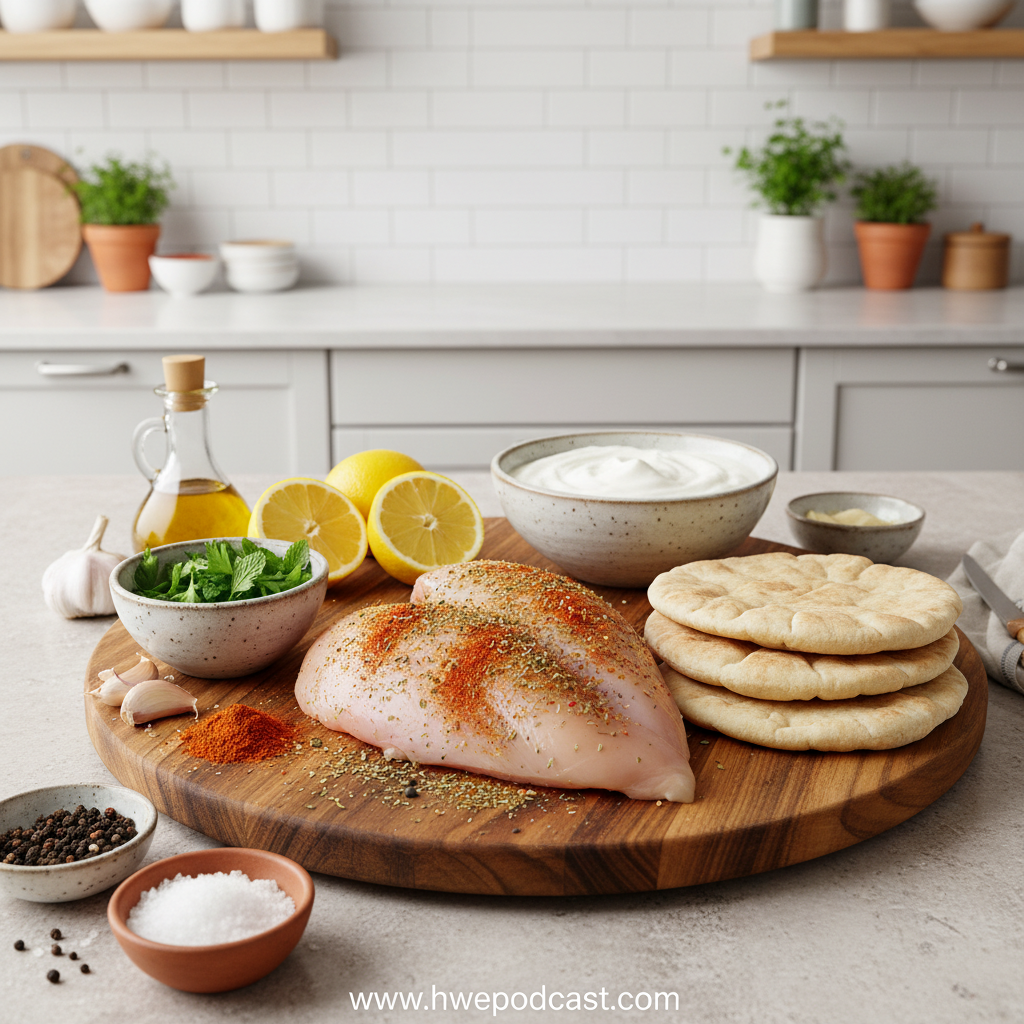 Ingredients for chicken shawarma marinade and garlic sauce