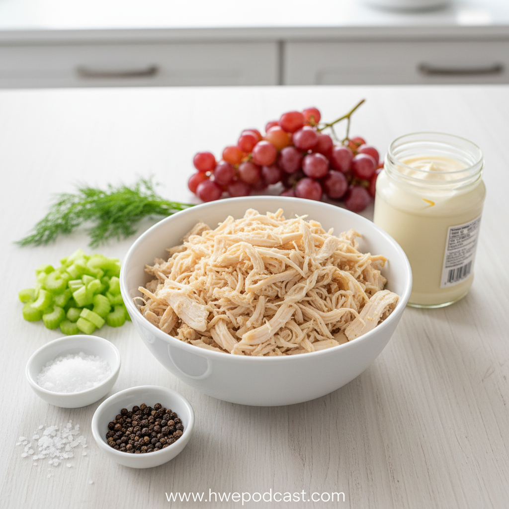 Fresh ingredients for making chicken salad