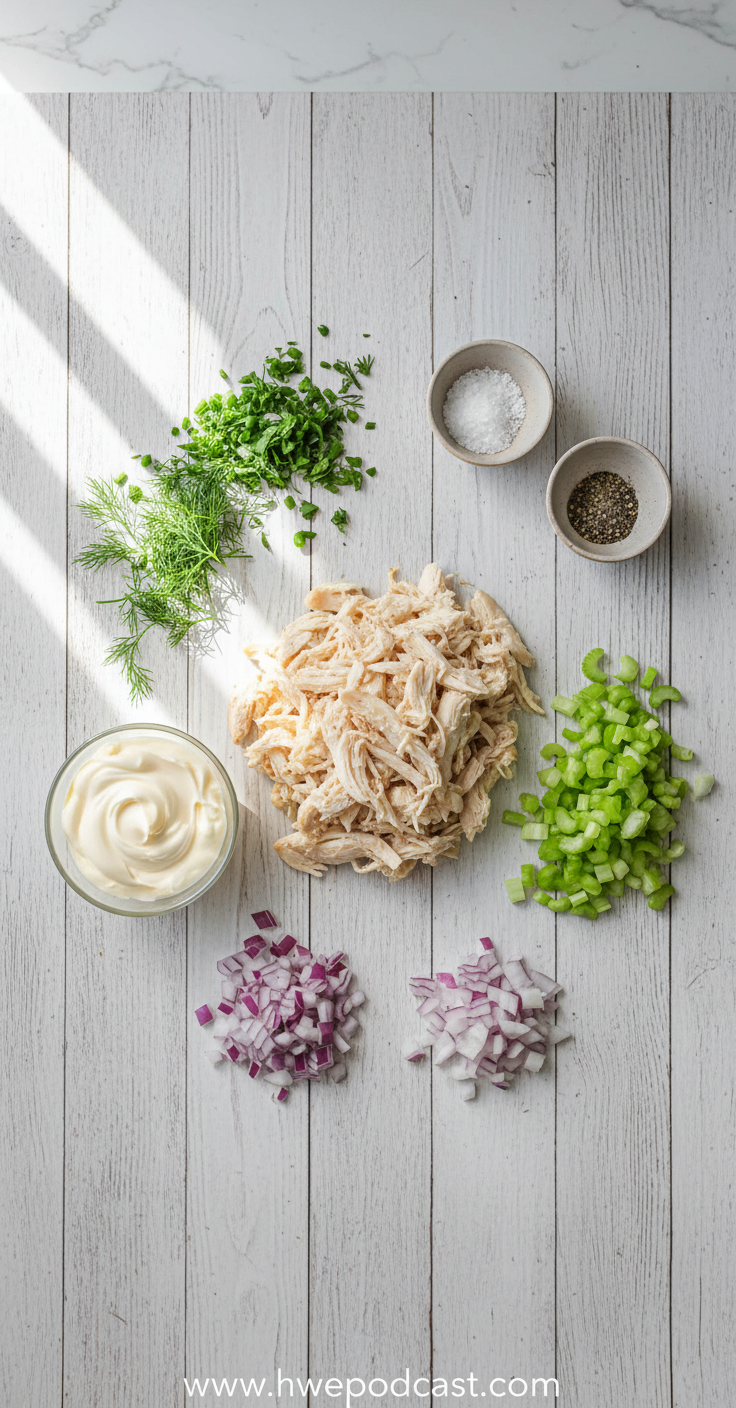 Fresh ingredients for chicken salad preparation