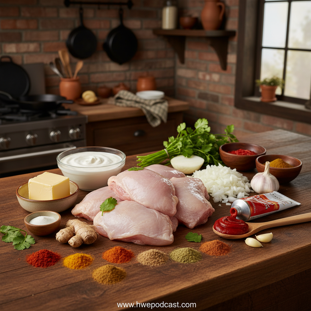 Ingredients for Texas Roadhouse copycat chicken skillet arranged beautifully