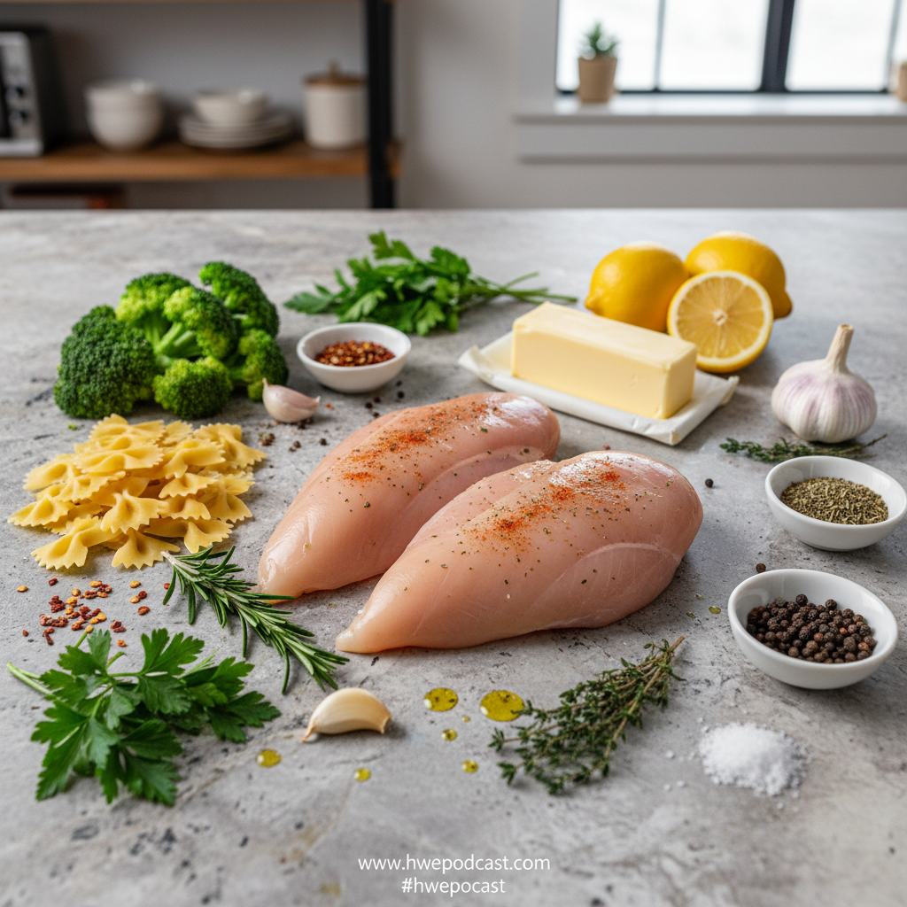 Ingredients for lemon cowboy butter chicken pasta