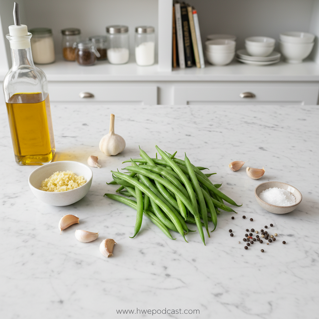 Ingredients for crispy garlic air fryer green beans