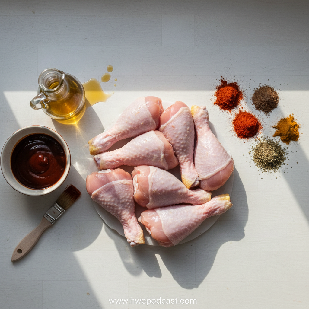 Ingredients for crispy oven baked BBQ chicken drumsticks