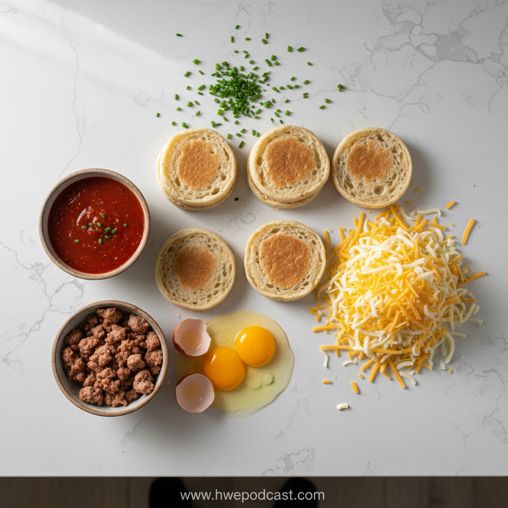 Ingredients for English muffin breakfast pizzas