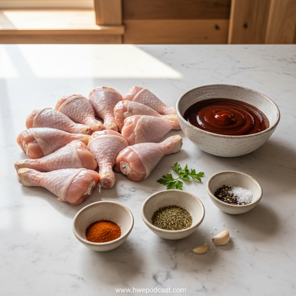 Ingredients for baked BBQ chicken drumsticks