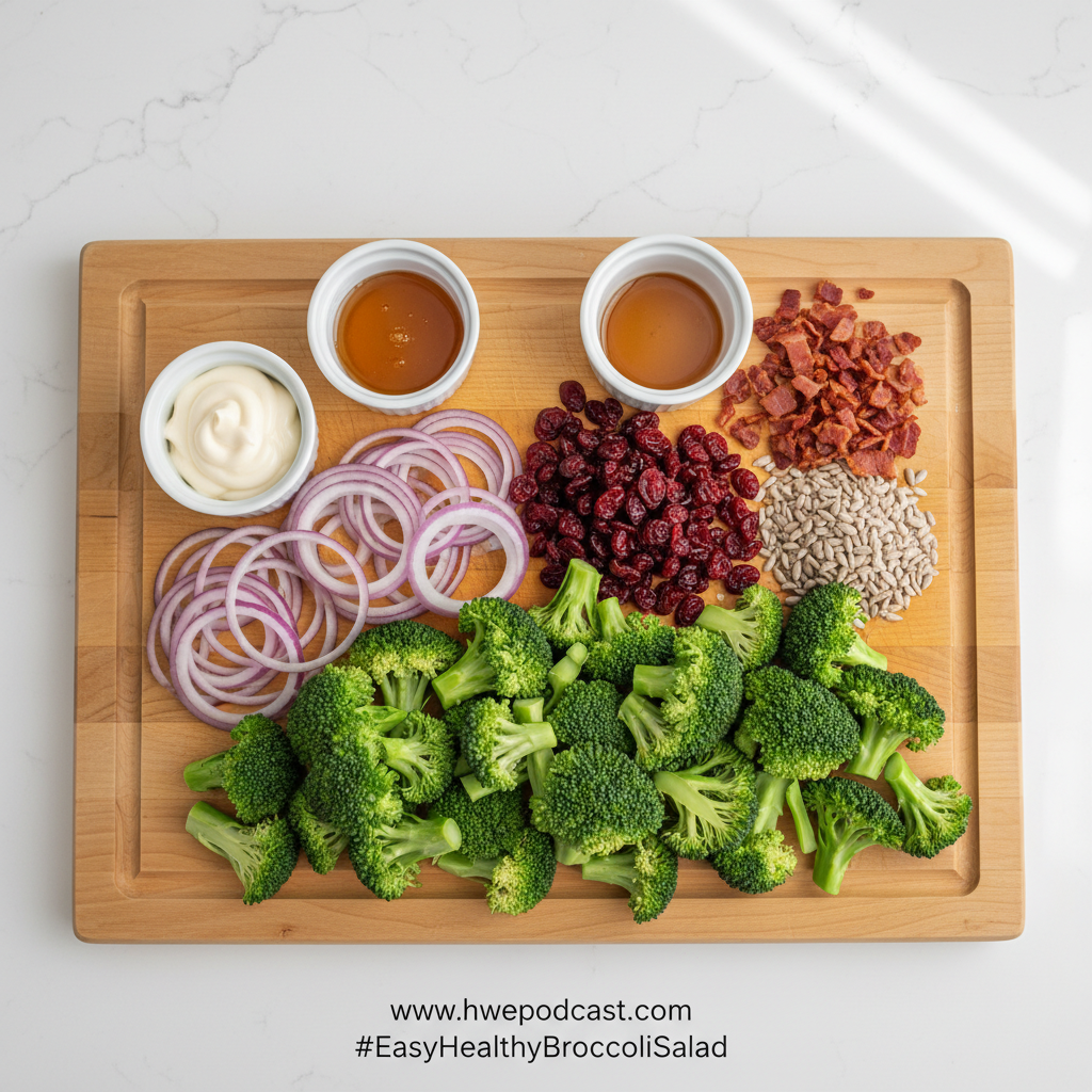 Fresh ingredients for healthy broccoli salad
