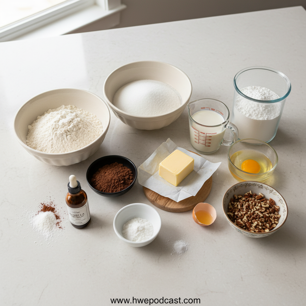 Texas sheet cake ingredients laid out