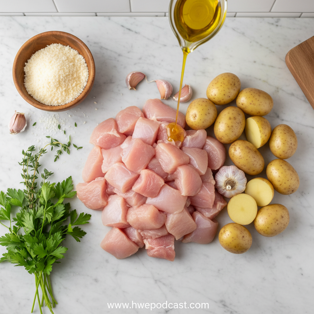 Ingredients for garlic Parmesan chicken and potatoes