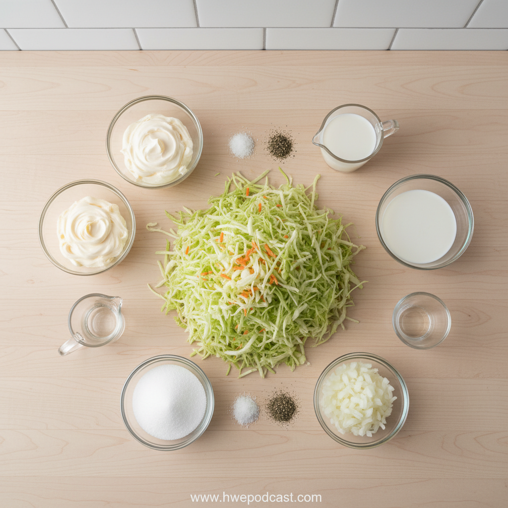 All ingredients needed for making KFC style coleslaw