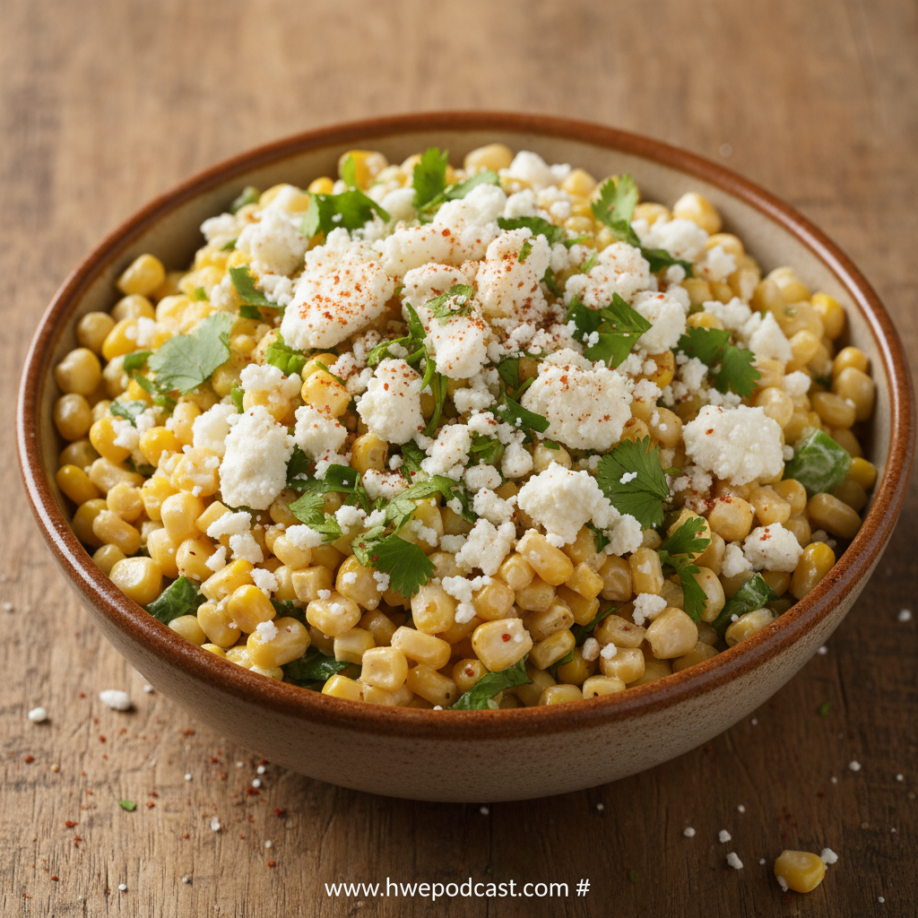 Colorful Mexican street corn salad in a bowl with fresh ingredients