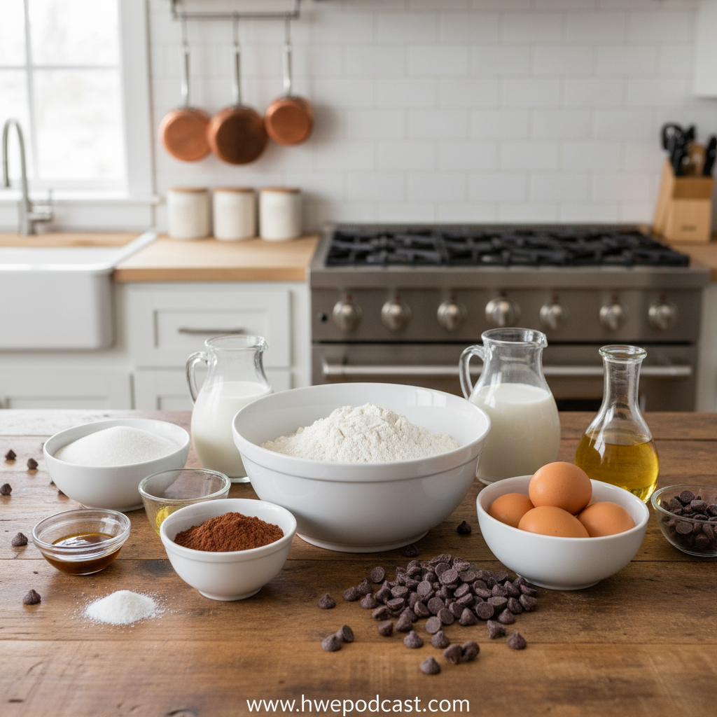 Ingredients for homemade chocolate cake