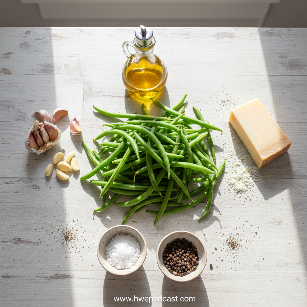 Ingredients for garlic parmesan roasted green beans