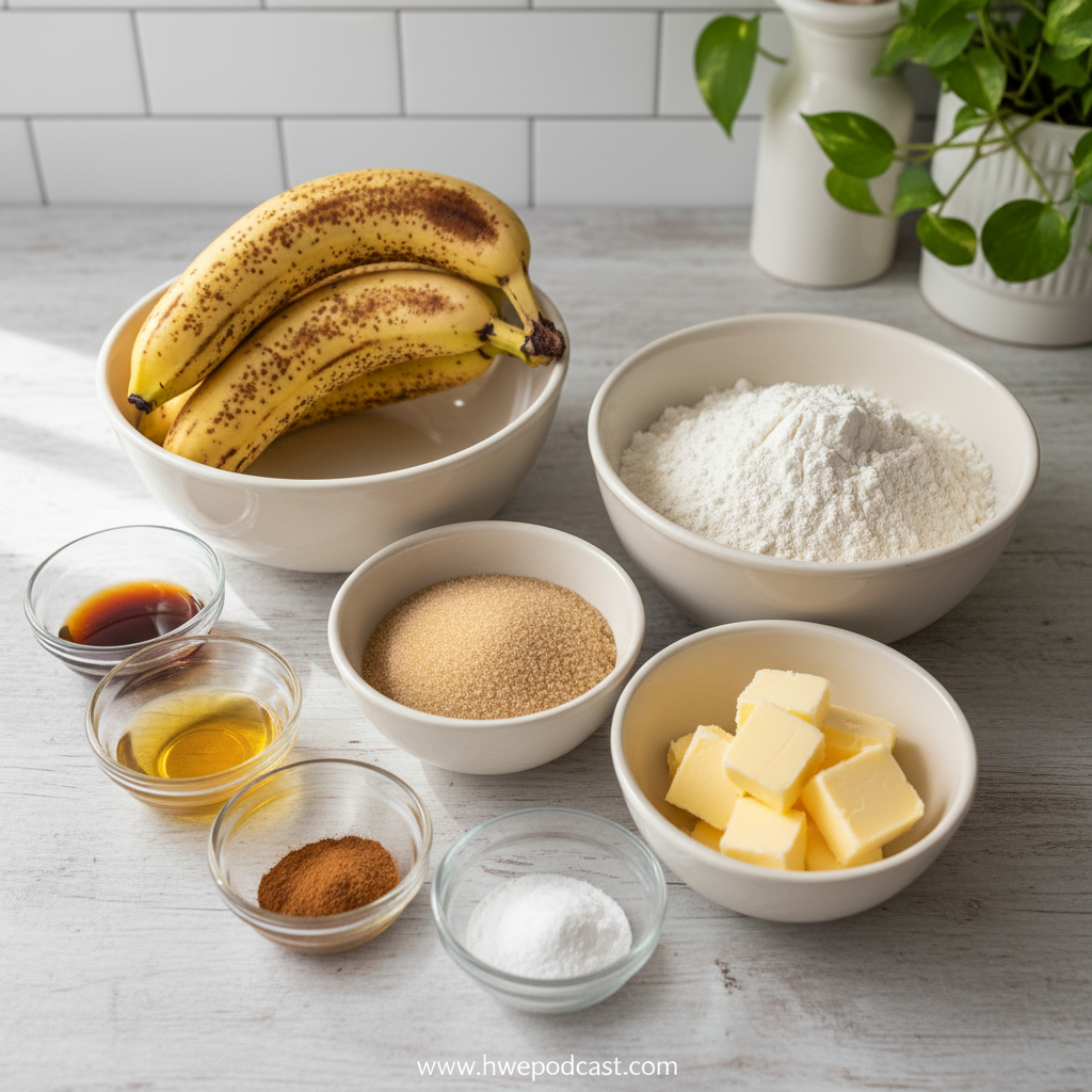 Ingredients for gluten-free banana bread with coconut flour