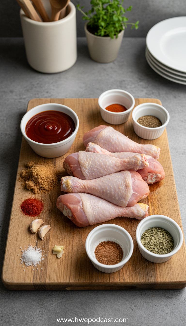 Ingredients for sticky BBQ chicken drumsticks recipe