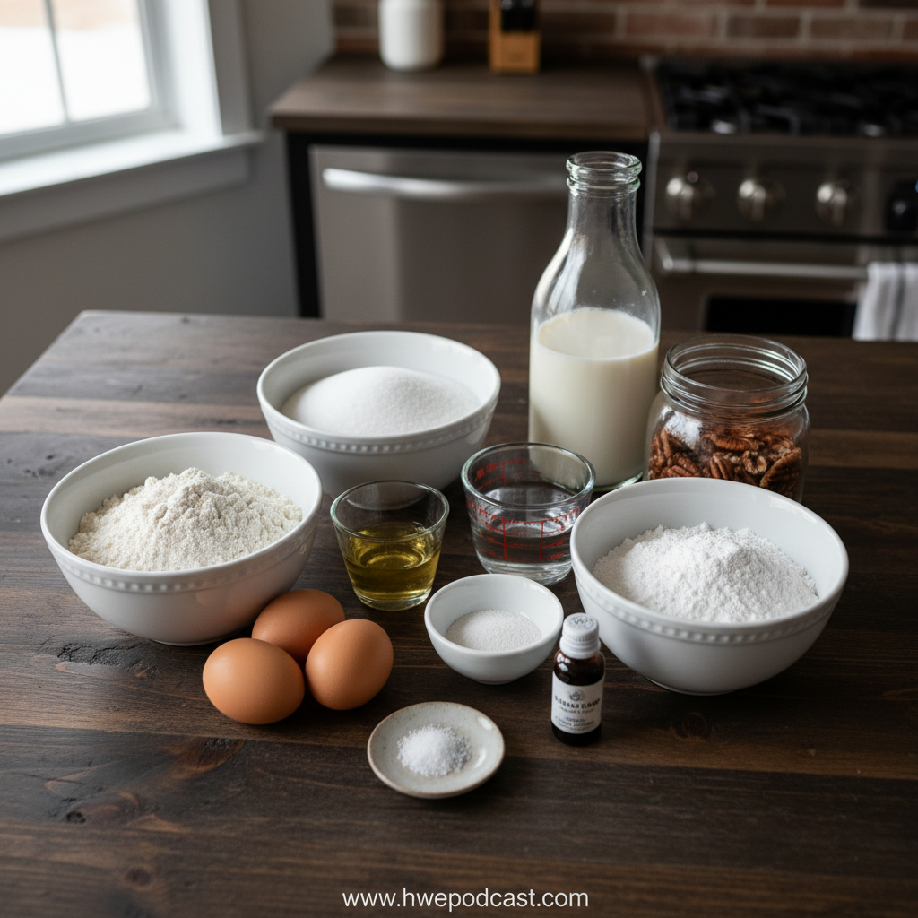 Ingredients for making Texas chocolate sheet cake
