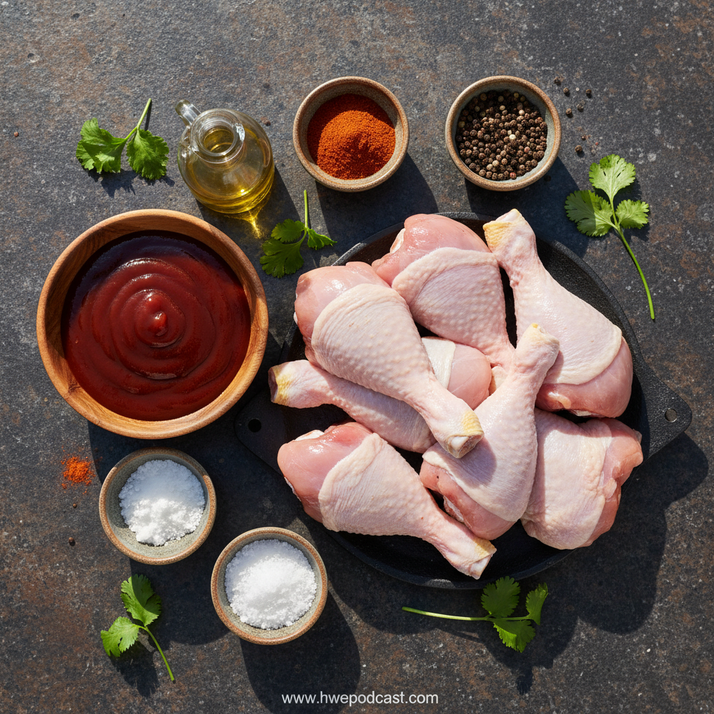 Ingredients for grilled BBQ chicken legs
