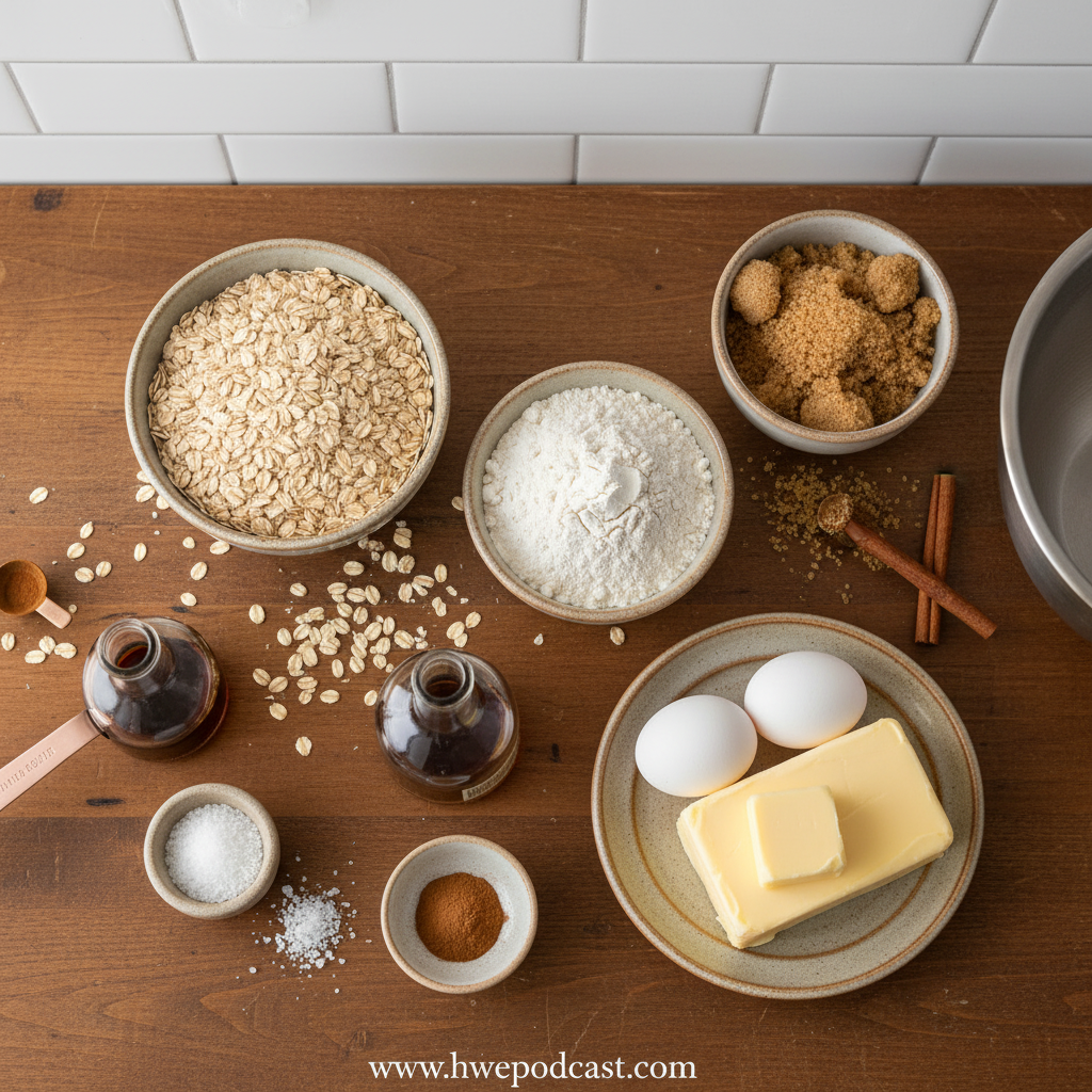 Ingredients for making perfect oatmeal cookies