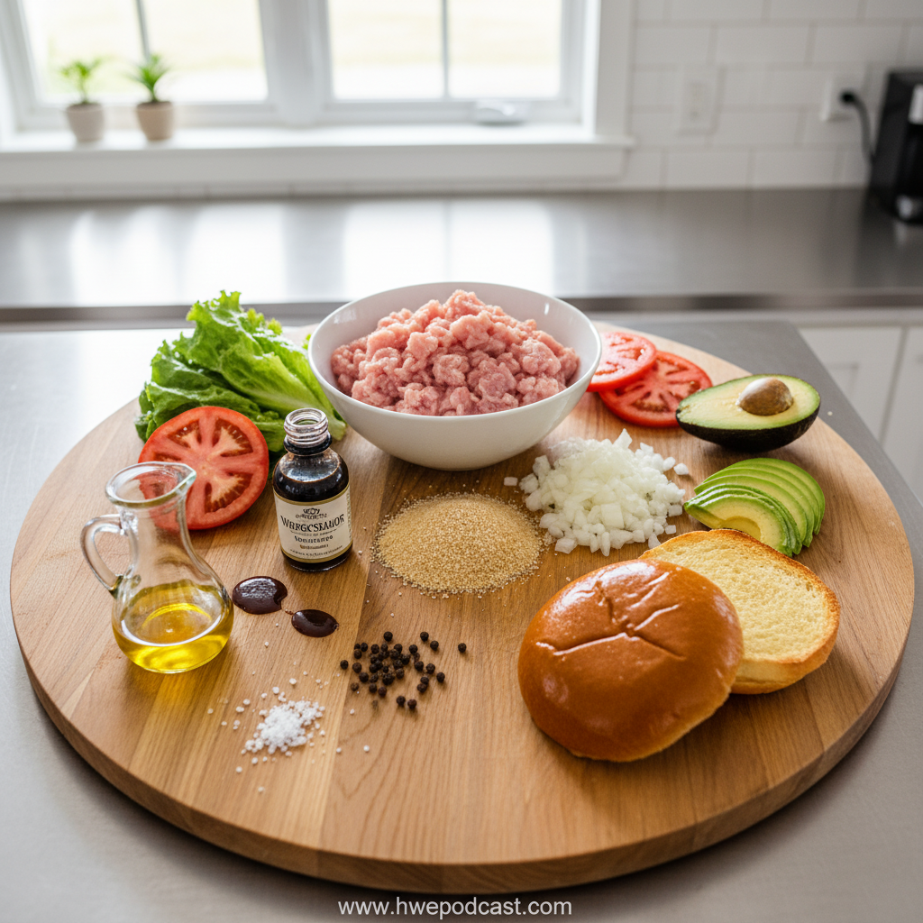 Fresh ingredients for gourmet turkey burgers