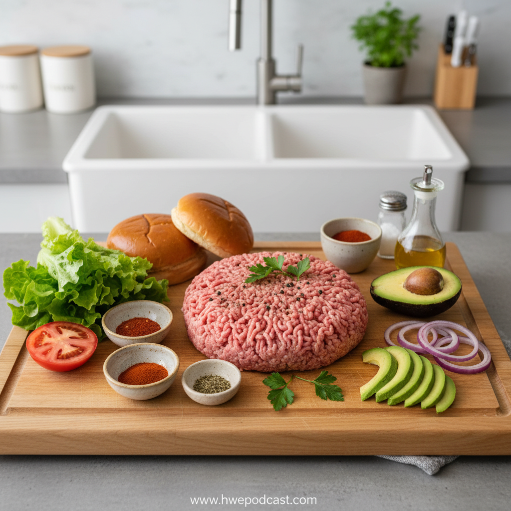 Fresh ingredients for turkey burgers