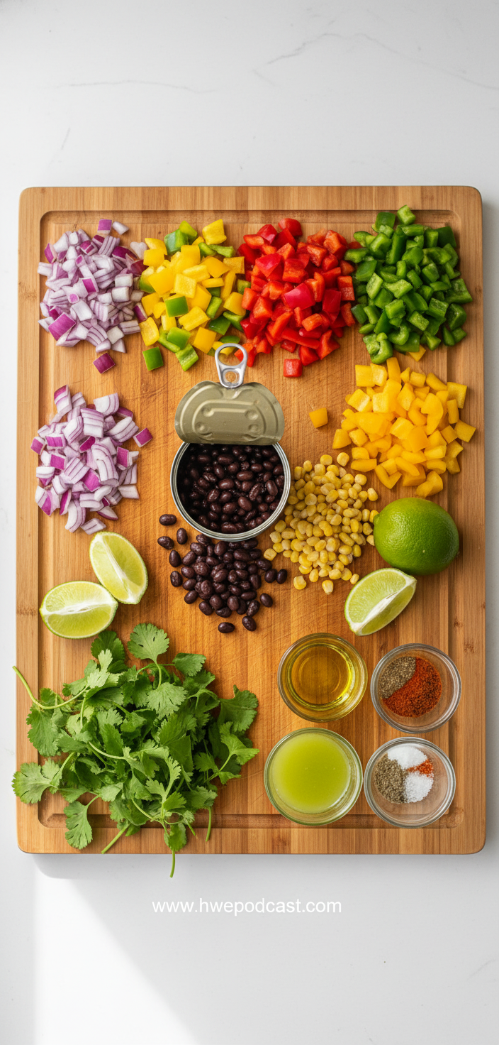 Fresh ingredients for black bean corn salad