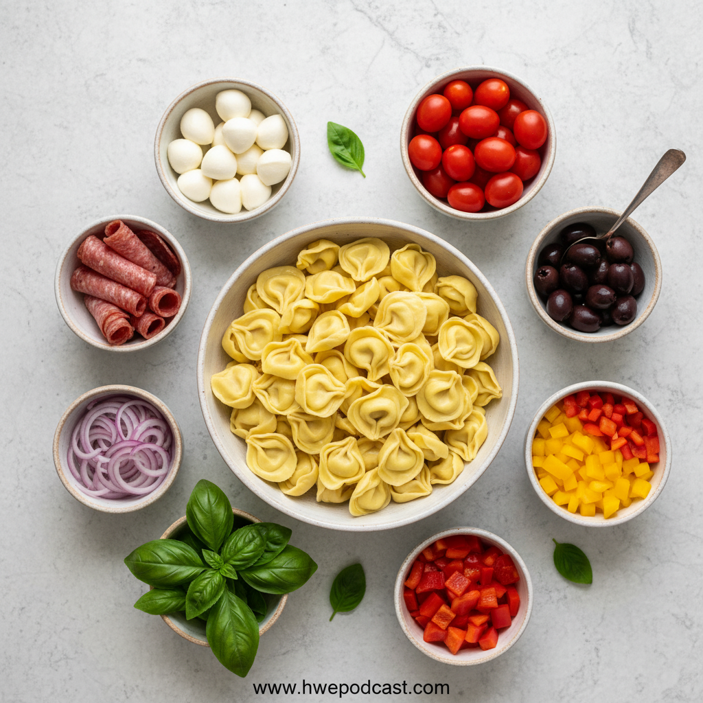 Ingredients for Italian tortellini pasta salad