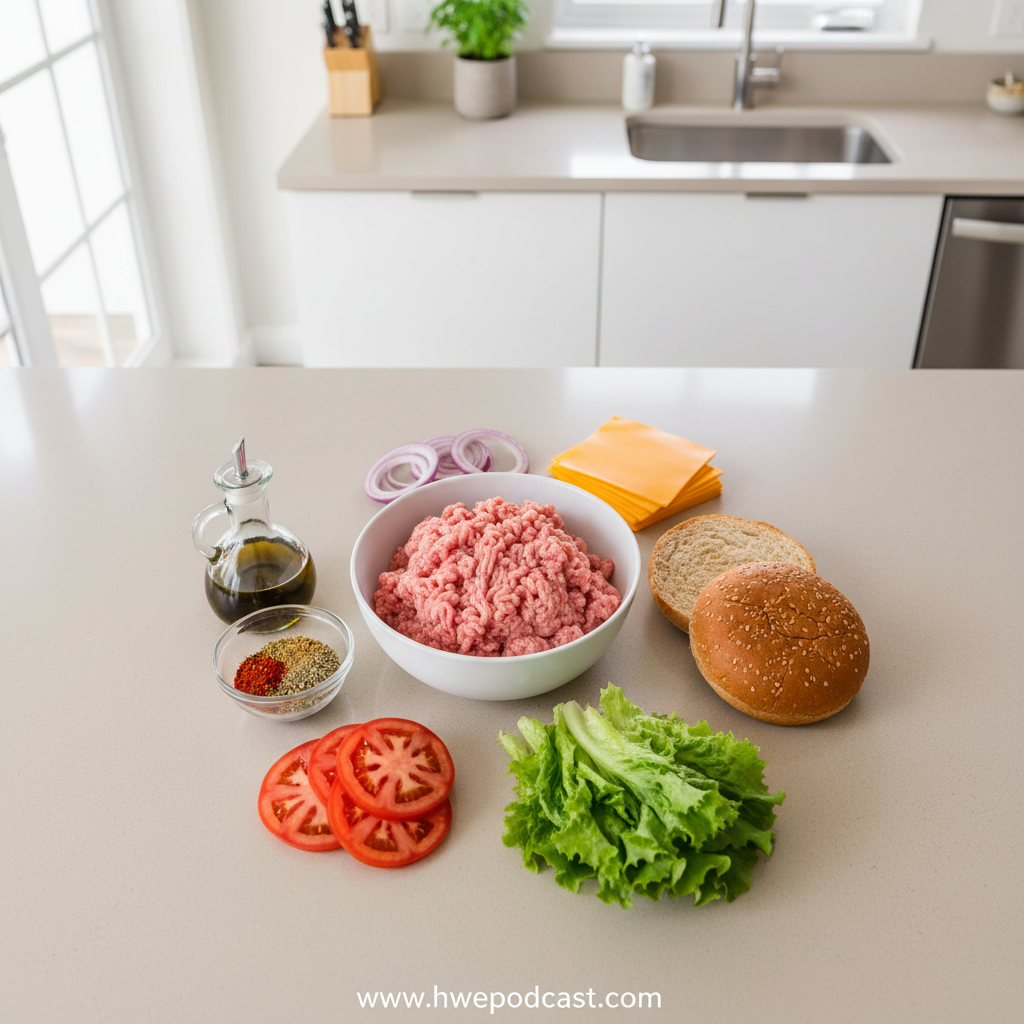 Fresh ingredients for making turkey burgers