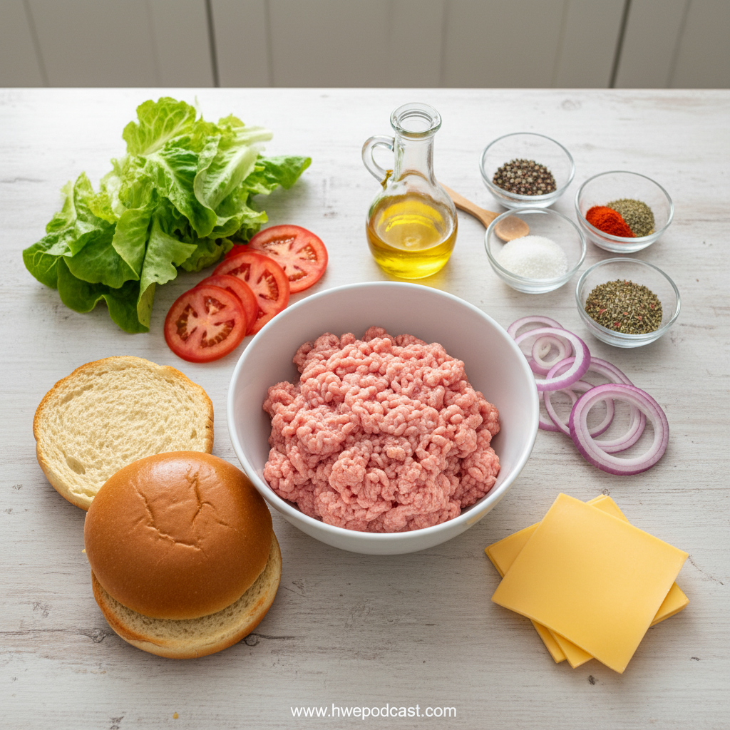 Fresh ingredients for homemade turkey burgers