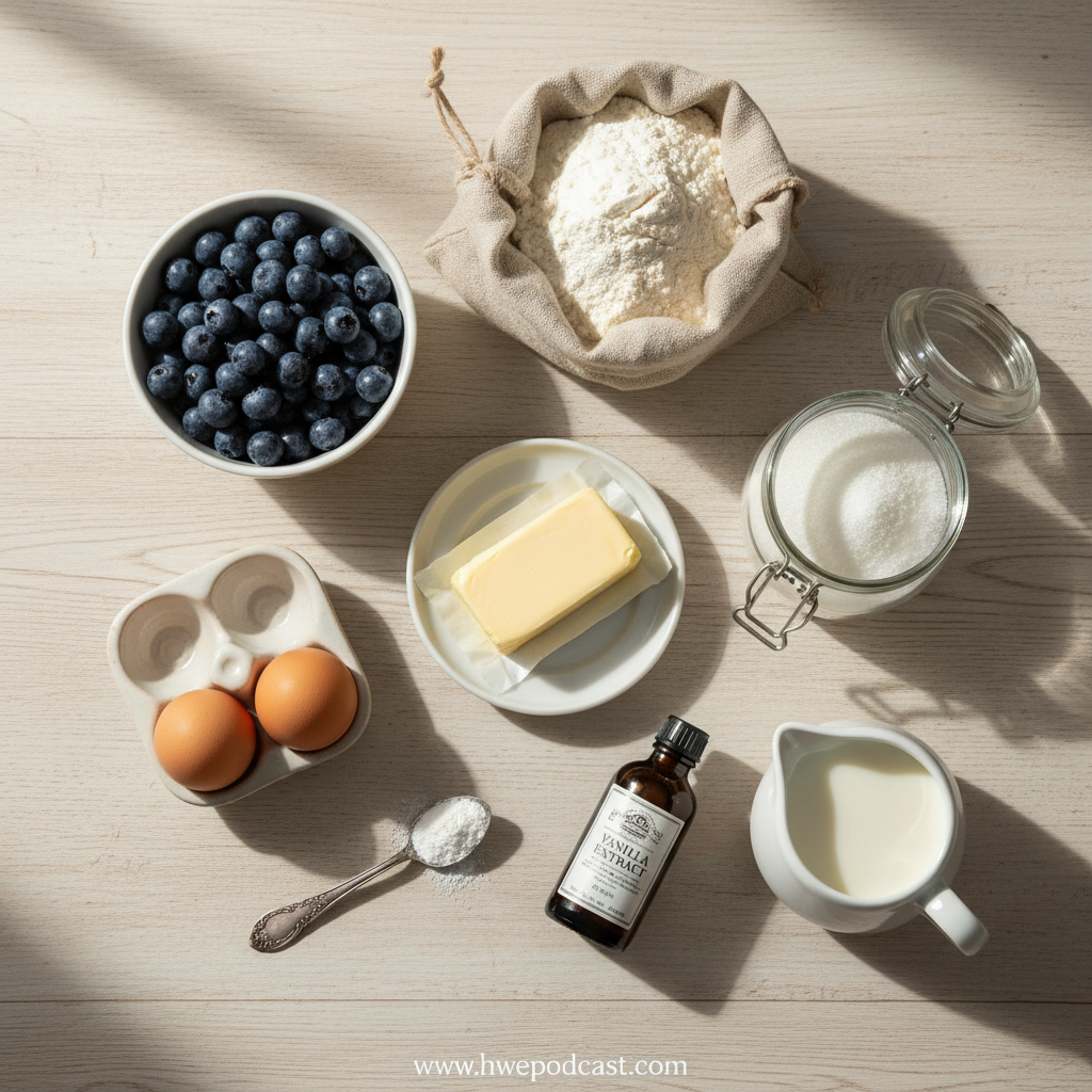 Ingredients for bakery style blueberry muffins