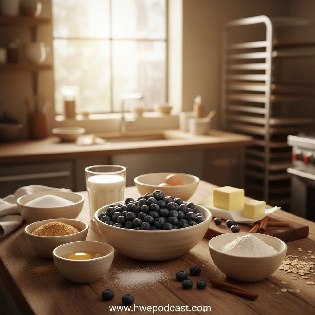 Ingredients for Bakery Style Fluffy Blueberry Muffins with Streusel